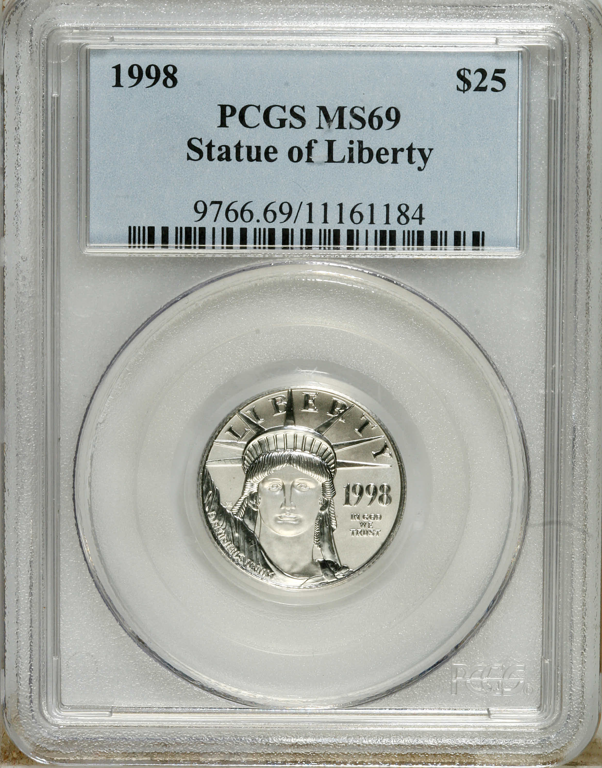 image for: 1998 P$25 Quarter-Ounce Platinum Eagle MS69 PCGS. PCGS Population (703/33). NGC Census: (544/58). Mintage: 38,887. Numismed...