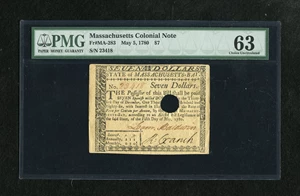 image for: Massachusetts May 5, 1780 $7 PMG Choice Uncirculated 63 HOC.