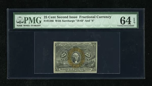 image for: Fr. 1286 25c Second Issue PMG Choice Uncirculated 64 EPQ. A very well margined example of this scarce variety that appears t...