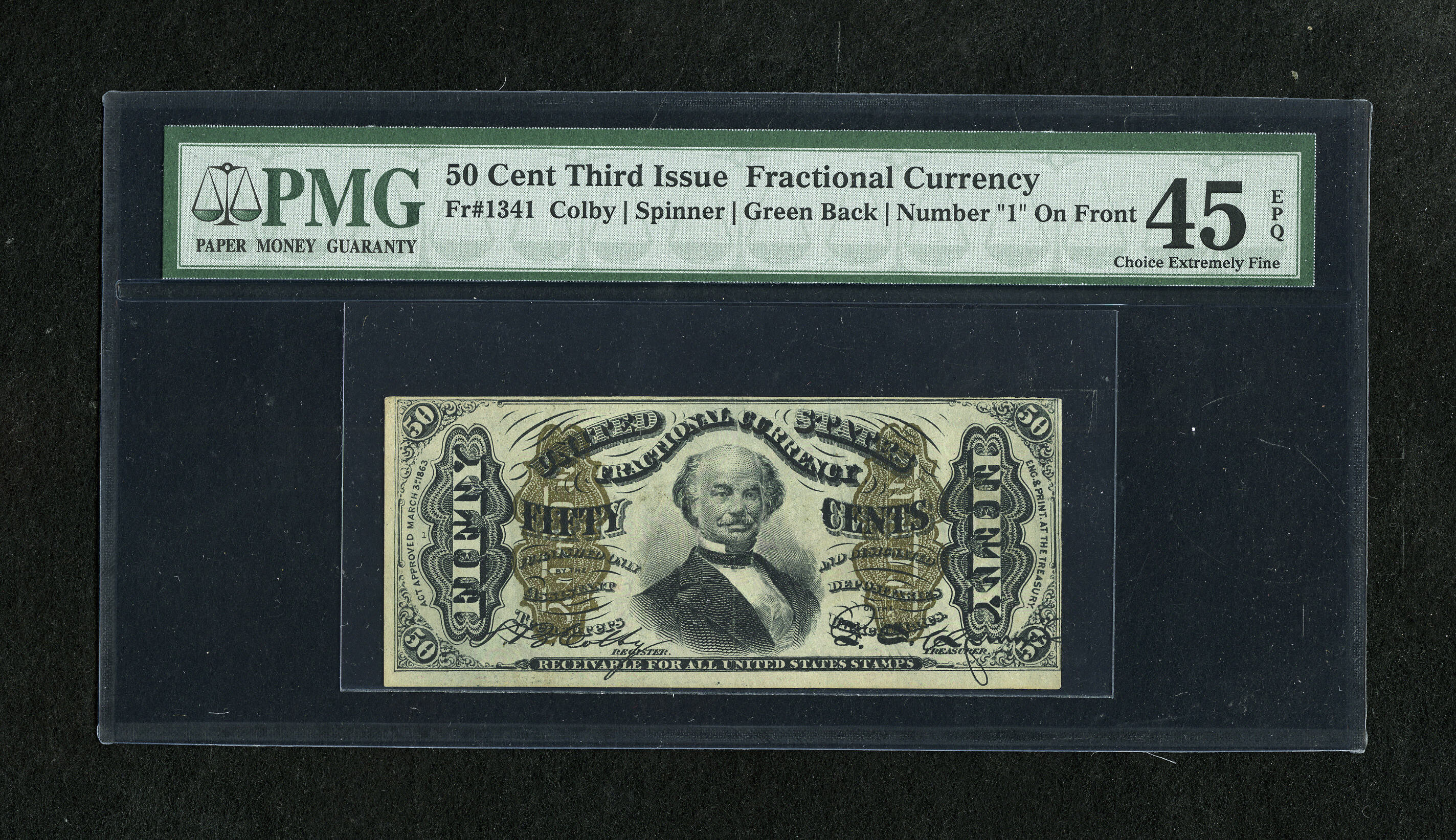 image for: Fr. 1341 50c Third Issue Spinner Type II PMG Extremely Fine 45 EPQ. A perfectly natural example with deep original embossing...