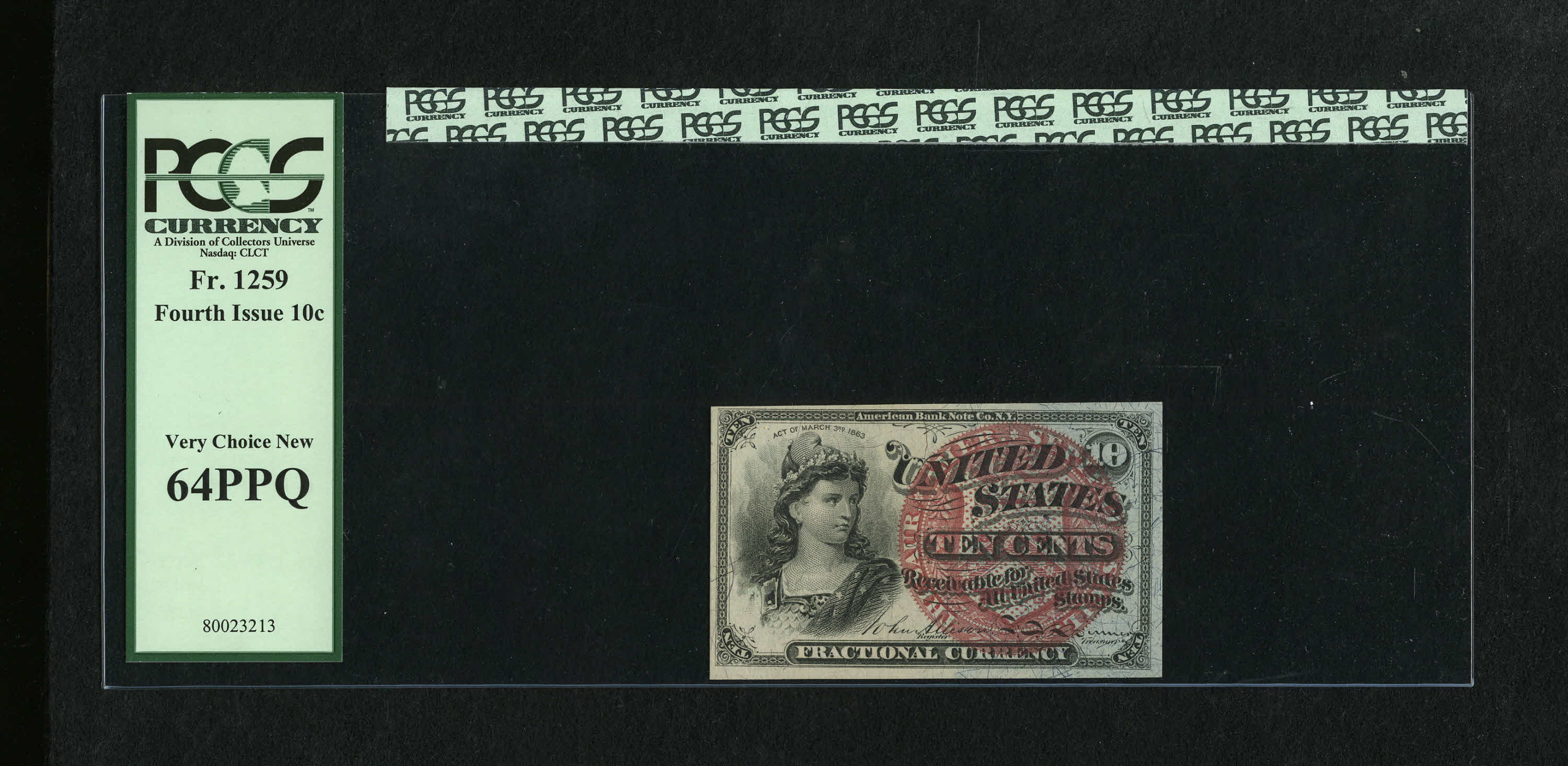 image for: Fr. 1259 10c Fourth Issue PCGS Very Choice New 64PPQ. This is a bright example of this popular 10¢ issue that has plenty of ...