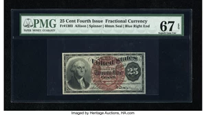 image for: Fr. 1303 25c Fourth Issue PMG Superb Gem Uncirculated 67 EPQ. A glorious example of this type and perhaps one of the finest ...