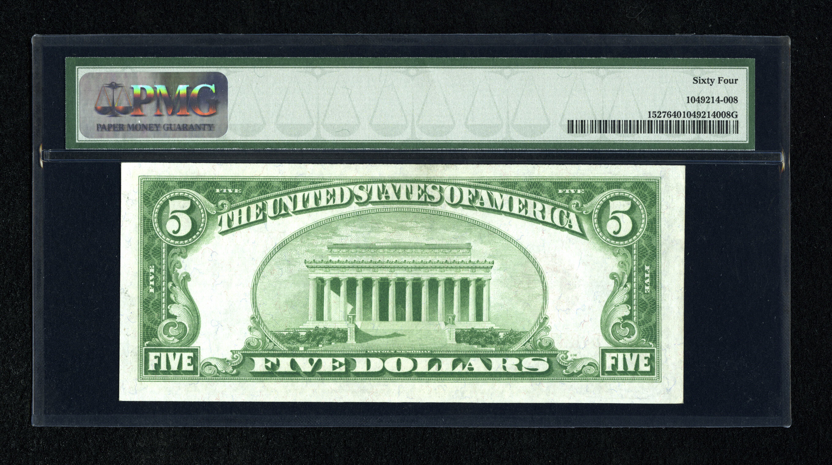 image for: Fr. 1527 $5 1928B Legal Tender Note. PMG Choice Uncirculated 64.The overprint is still bold and the paper bright white....