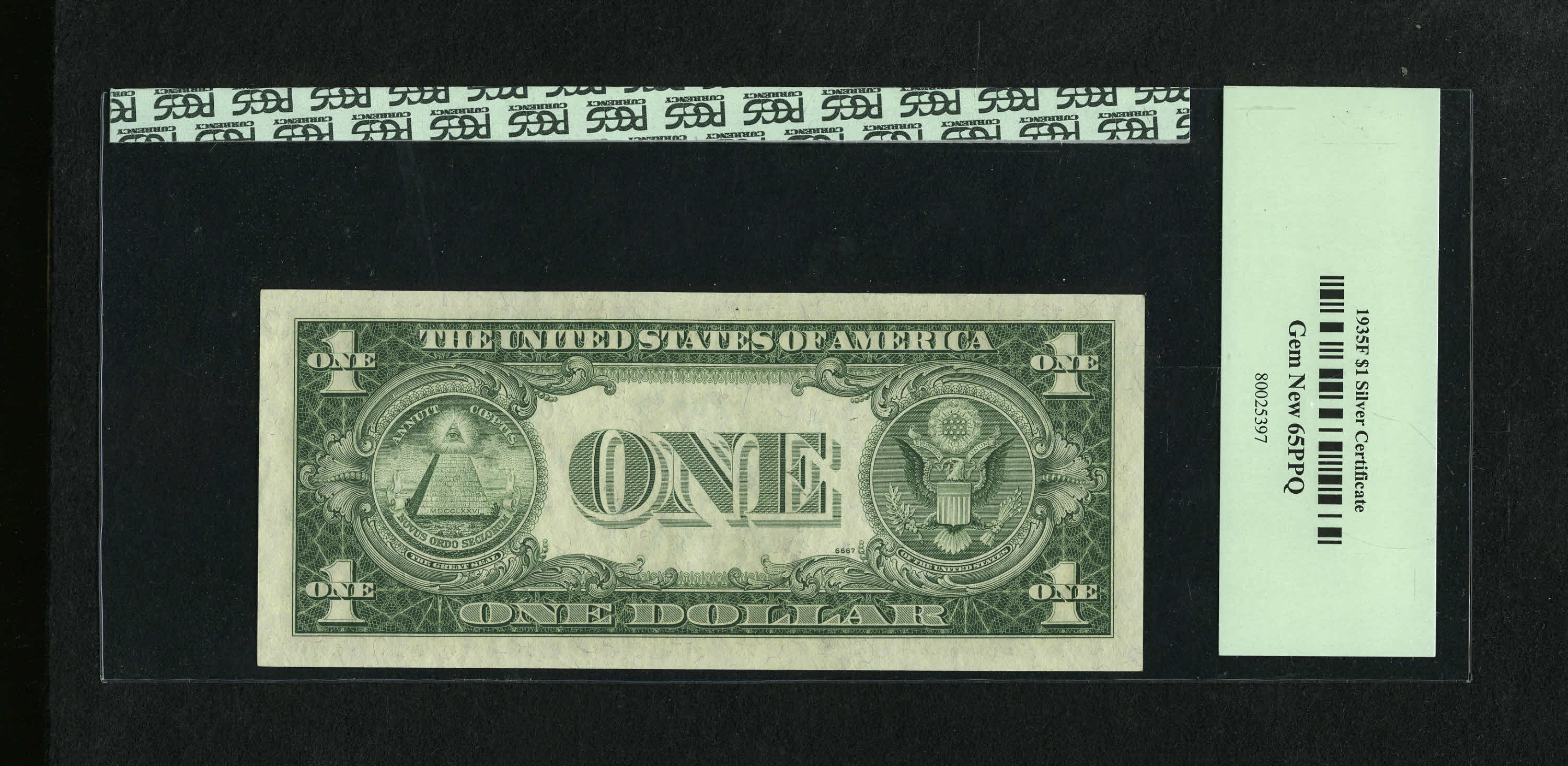 image for: Fr. 1615* $1 1935F Silver Certificate. PCGS Gem New 65PPQ.This is a very attractive and fully margined issue....