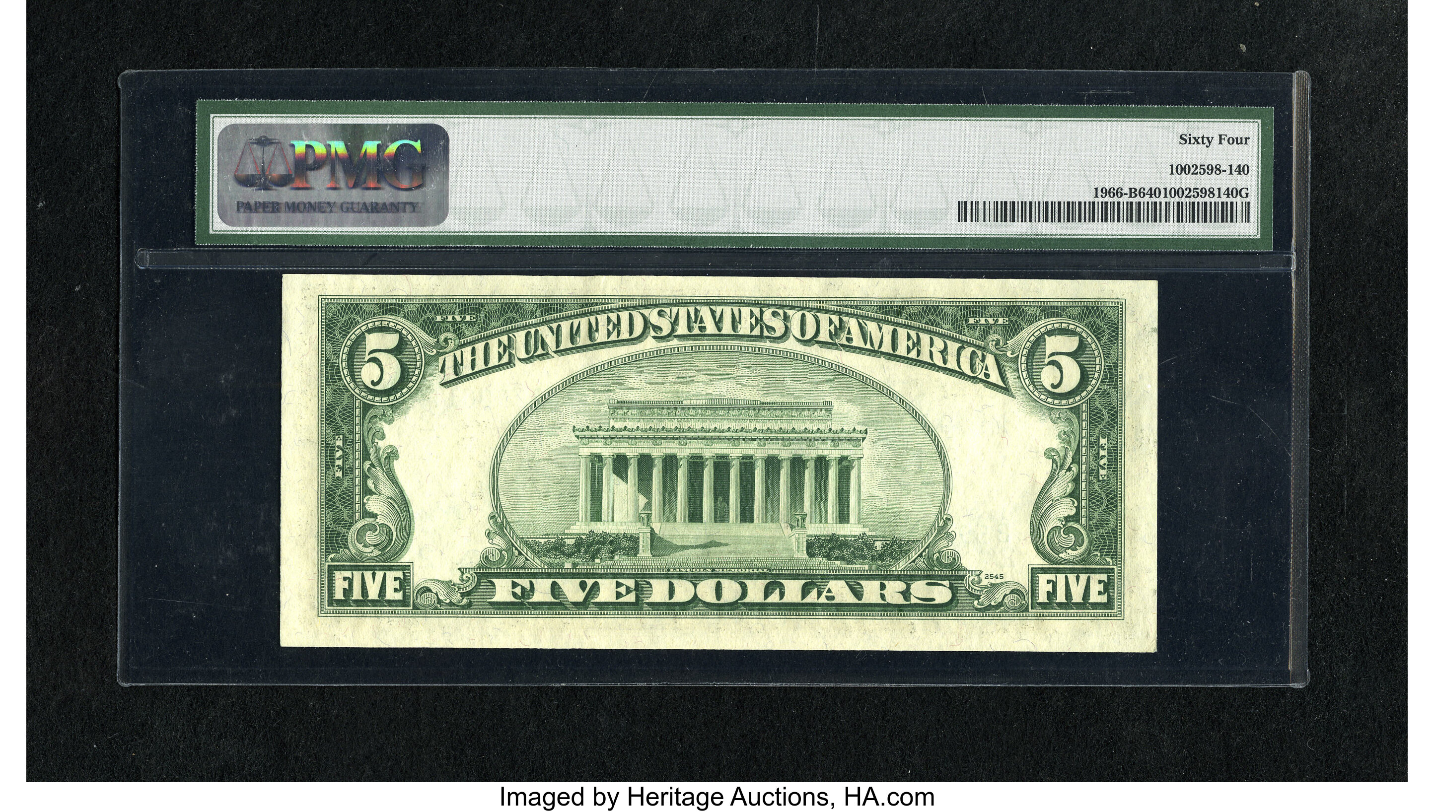 image for: Fr. 1966-B $5 1950E Federal Reserve Note. PMG Choice Uncirculated 64.A near gem example of this short printed series....