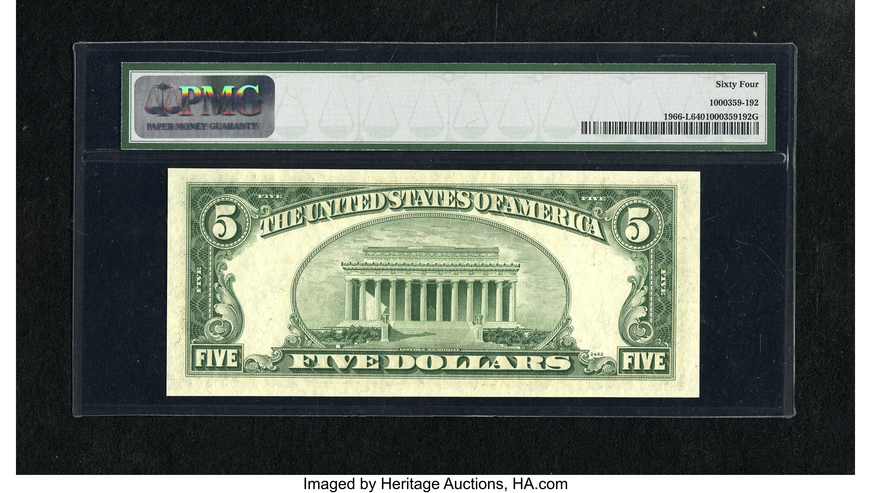 image for: Fr. 1966-L $5 1950E Federal Reserve Note. PMG Choice Uncirculated 64.This is a lovely example of this scarcer district tha...