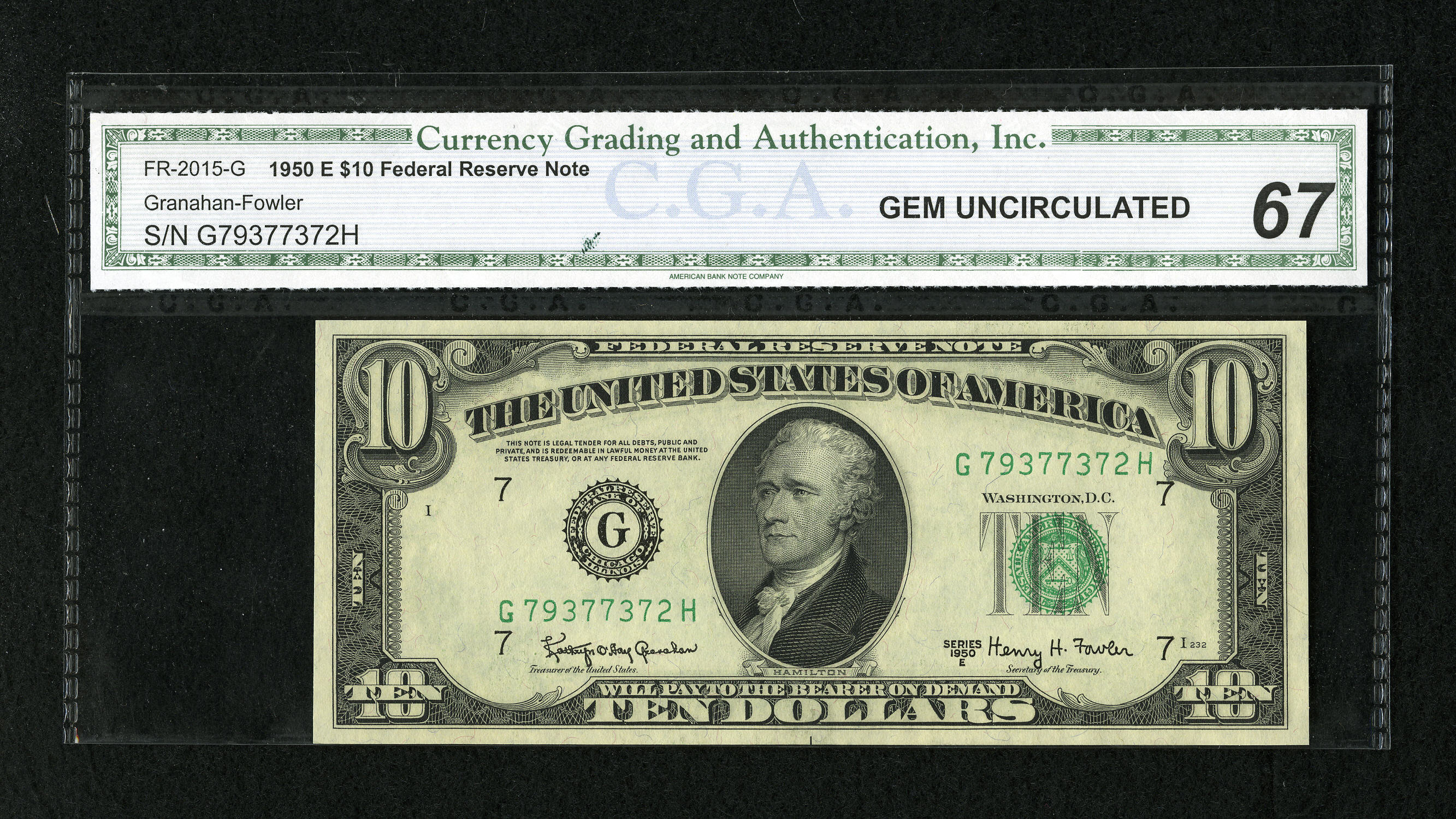 image for: Fr. 2015-G $10 1950E Federal Reserve Note. CGA Gem Uncirculated 67.This is simply a gorgeous example of this tougher regul...