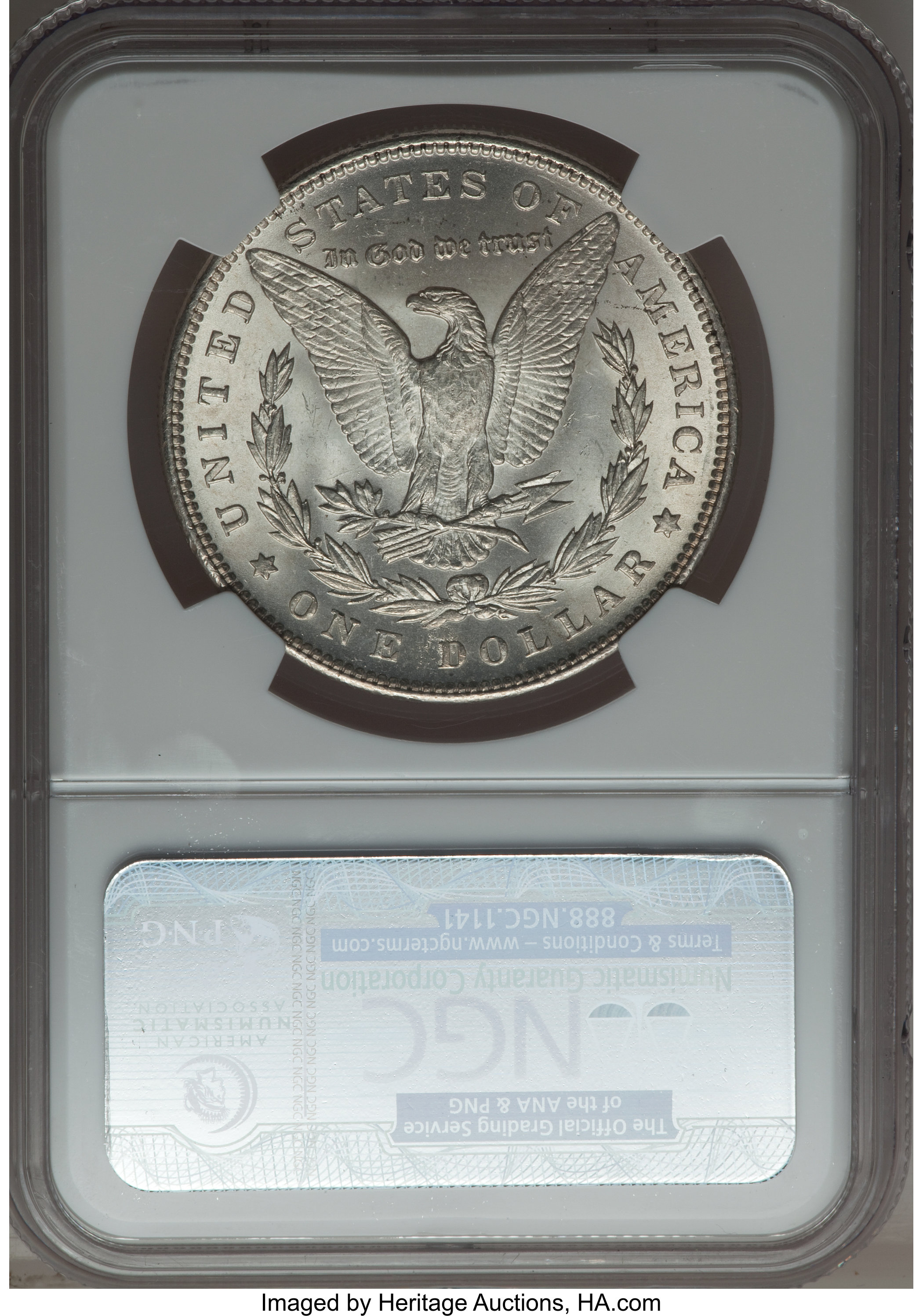 image for: 1889 $1 Pitted Reverse & Clashed, VAM-5B, MS62 NGC.  Hitlist-40. NGC Census: (0/0). PCGS Population (4/11)....