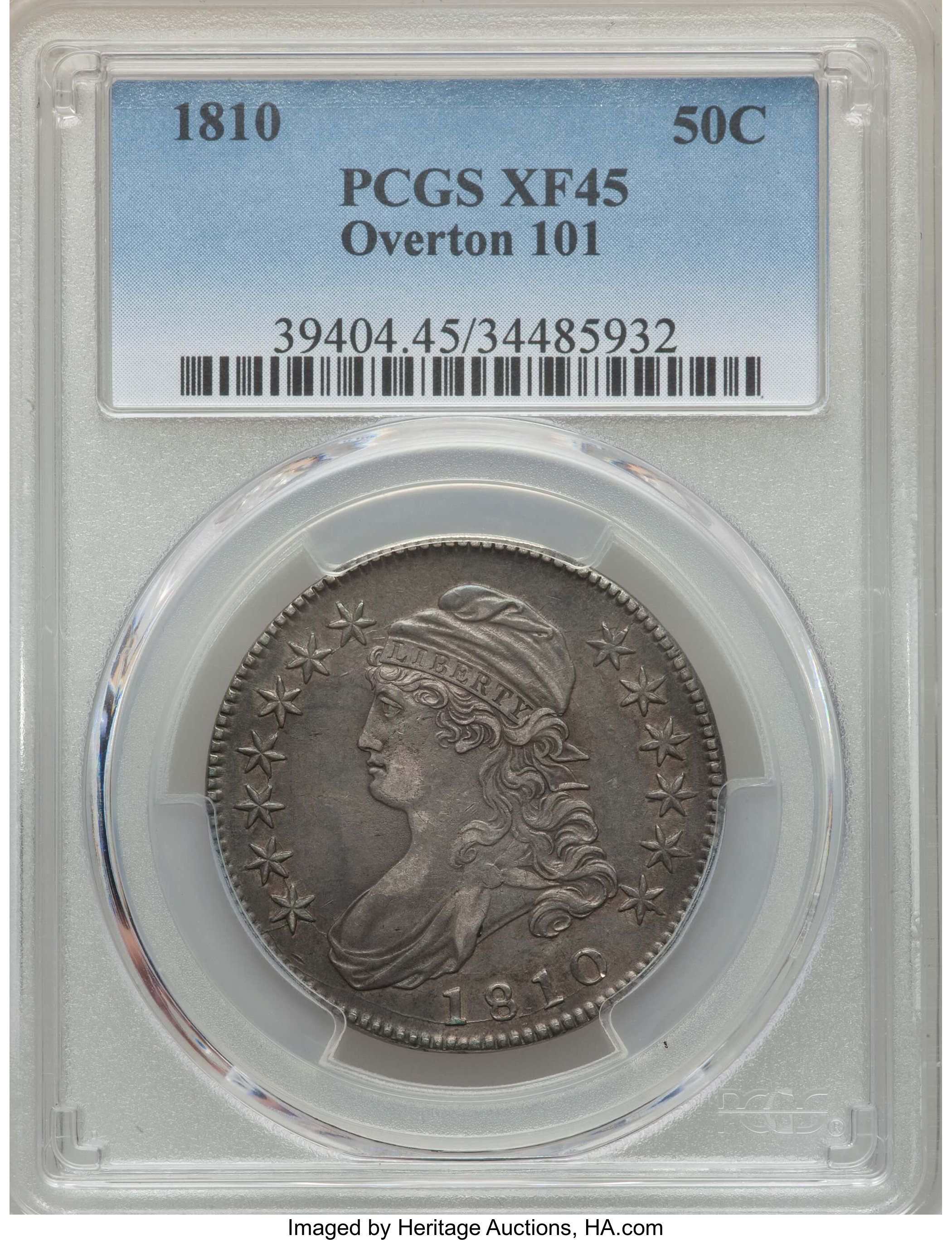 image for: 1810 50C O-101, R.1, XF45 PCGS. PCGS Population: (8/5). NGC Census: (3/11). CDN: $460 Whsle. Bid for NGC/PCGS XF45. ...