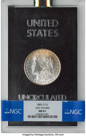 image for: 1885-O $1 GSA MS61 NGC. NGC Census: (0/0). PCGS Population: (1/35). CDN: $175 Whsle. Bid for NGC/PCGS MS61. Mintage 9,185,0...