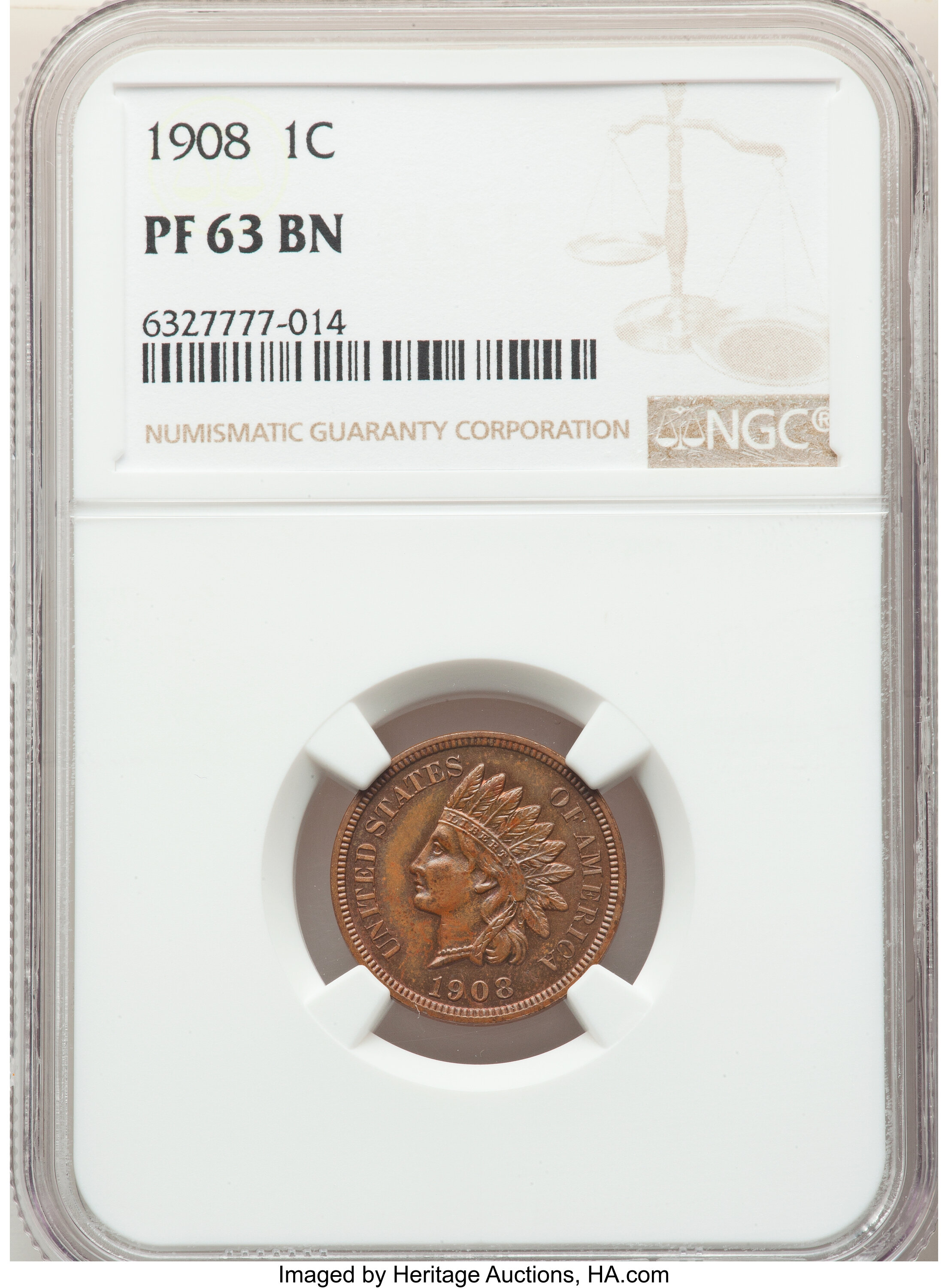 image for: 1908 1C PR63 Brown NGC. NGC Census: (7/40). PCGS Population: (13/60). CDN: $170 Whsle. Bid for NGC/PCGS PR63. Mintage 1,620...