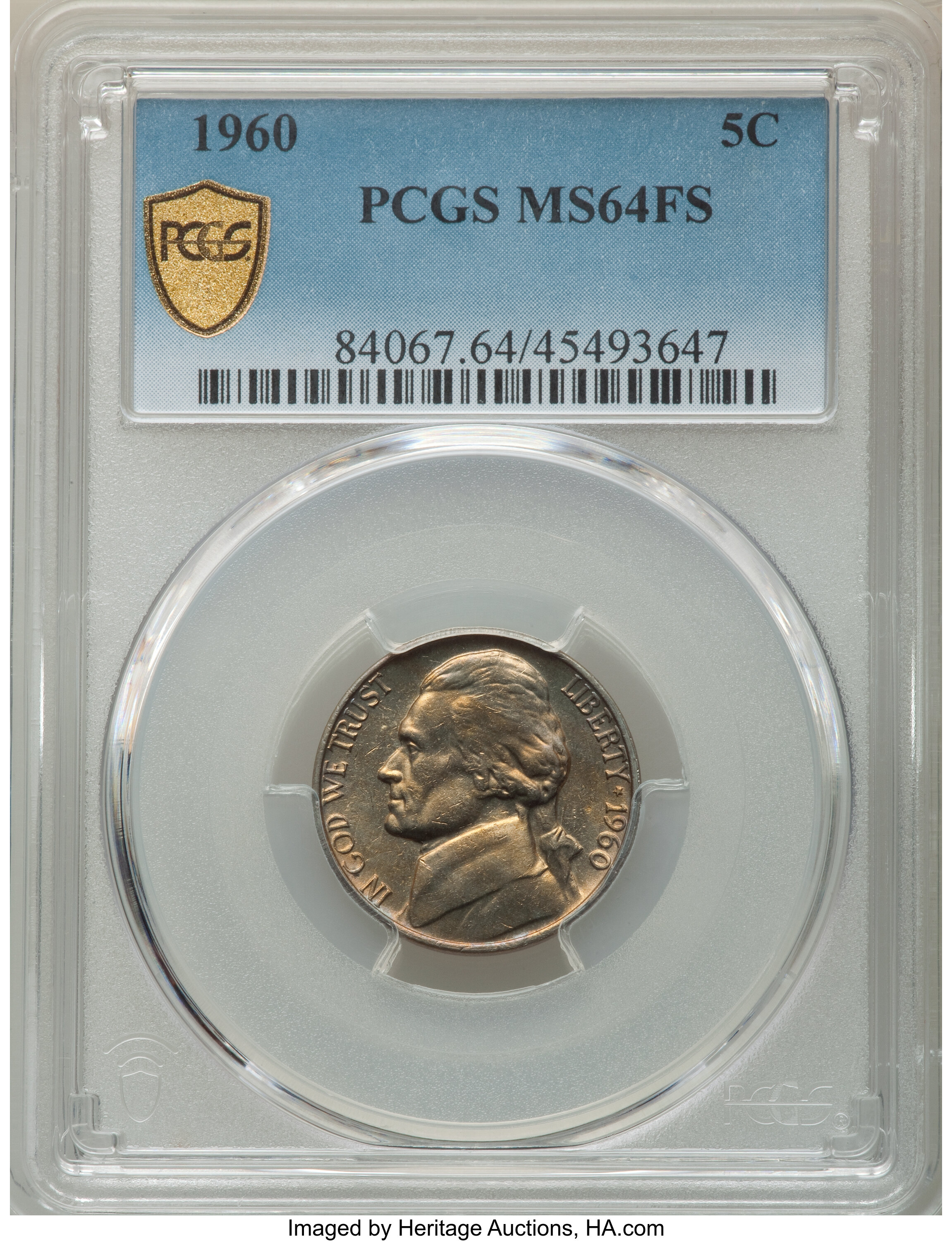 image for: 1960 5C MS64 Full Steps PCGS. PCGS Population: (12/22 and 0/1+). NGC Census: (2/10 and 0/0+). CDN: $800 Whsle. Bid for NGC/...