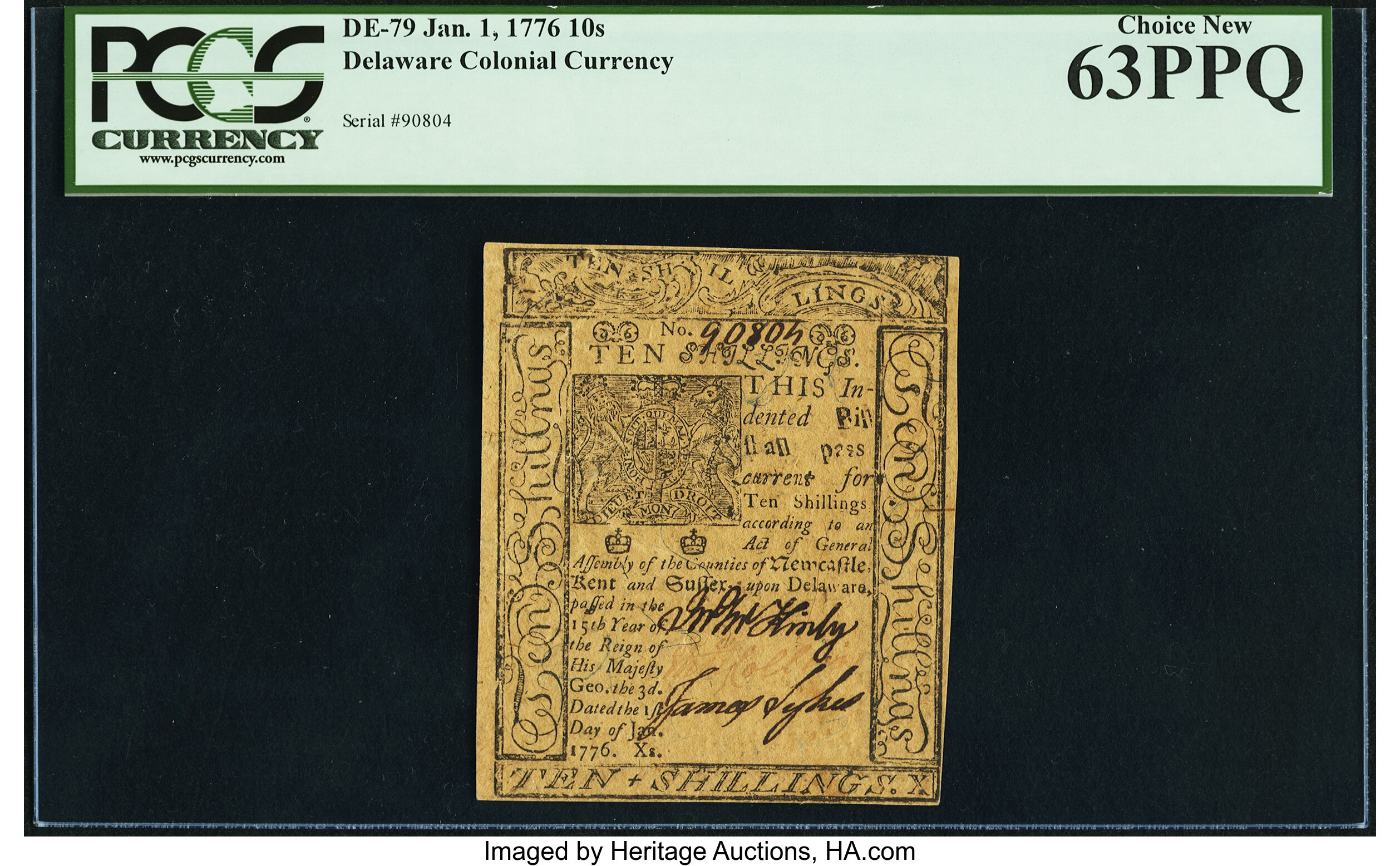 image for: Delaware January 1, 1776 10s PCGS Choice New 63PPQ....