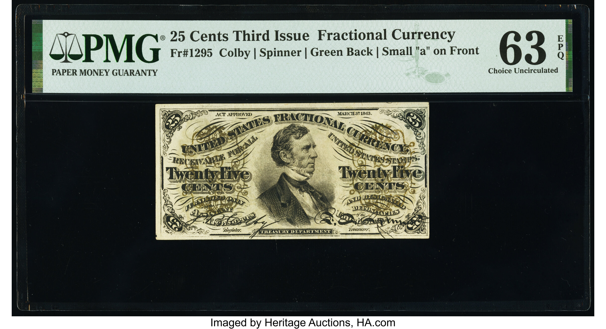 image for: Fr. 1295 25¢ Third Issue PMG Choice Uncirculated 63 EPQ....