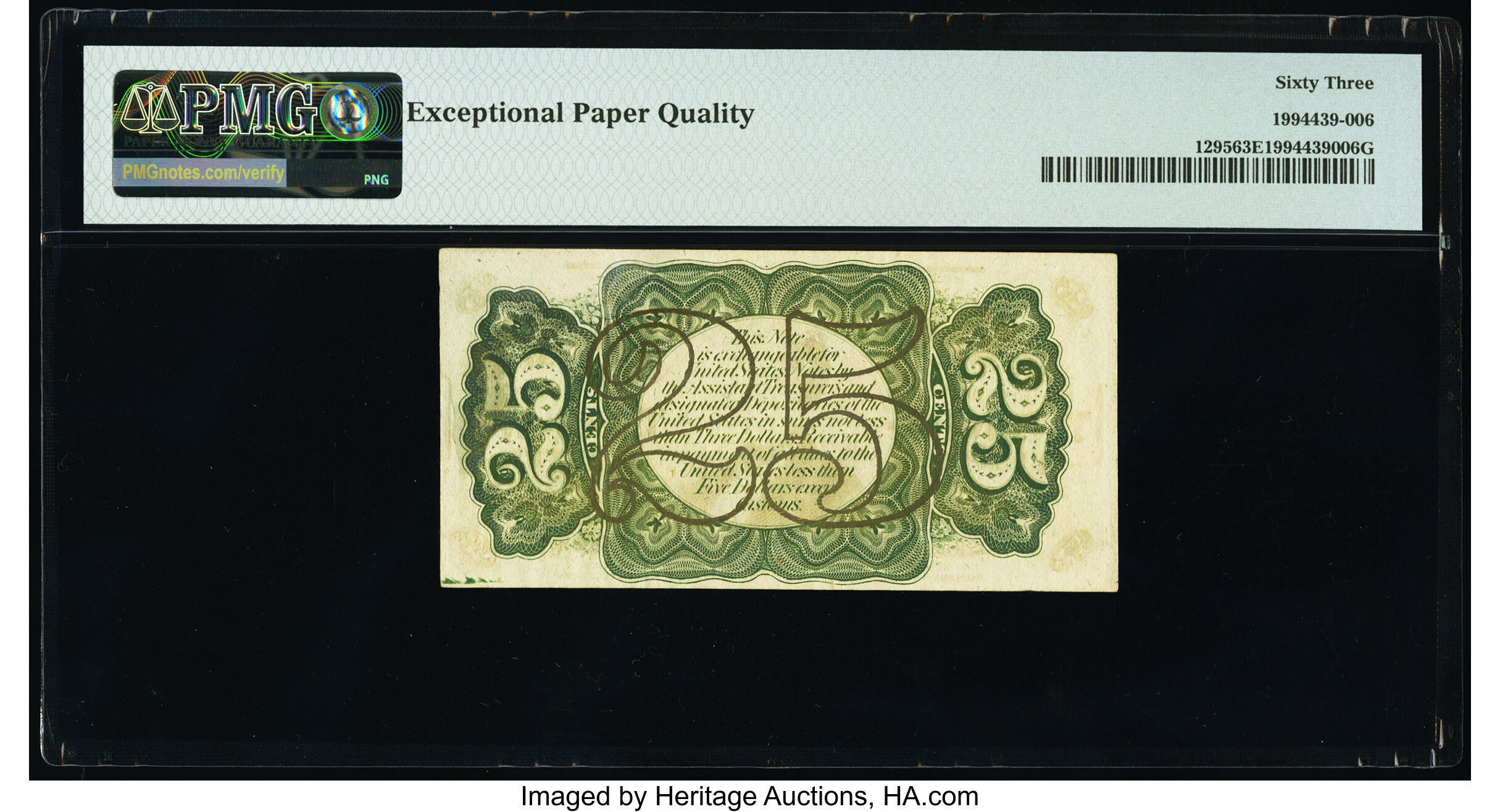 image for: Fr. 1295 25¢ Third Issue PMG Choice Uncirculated 63 EPQ....