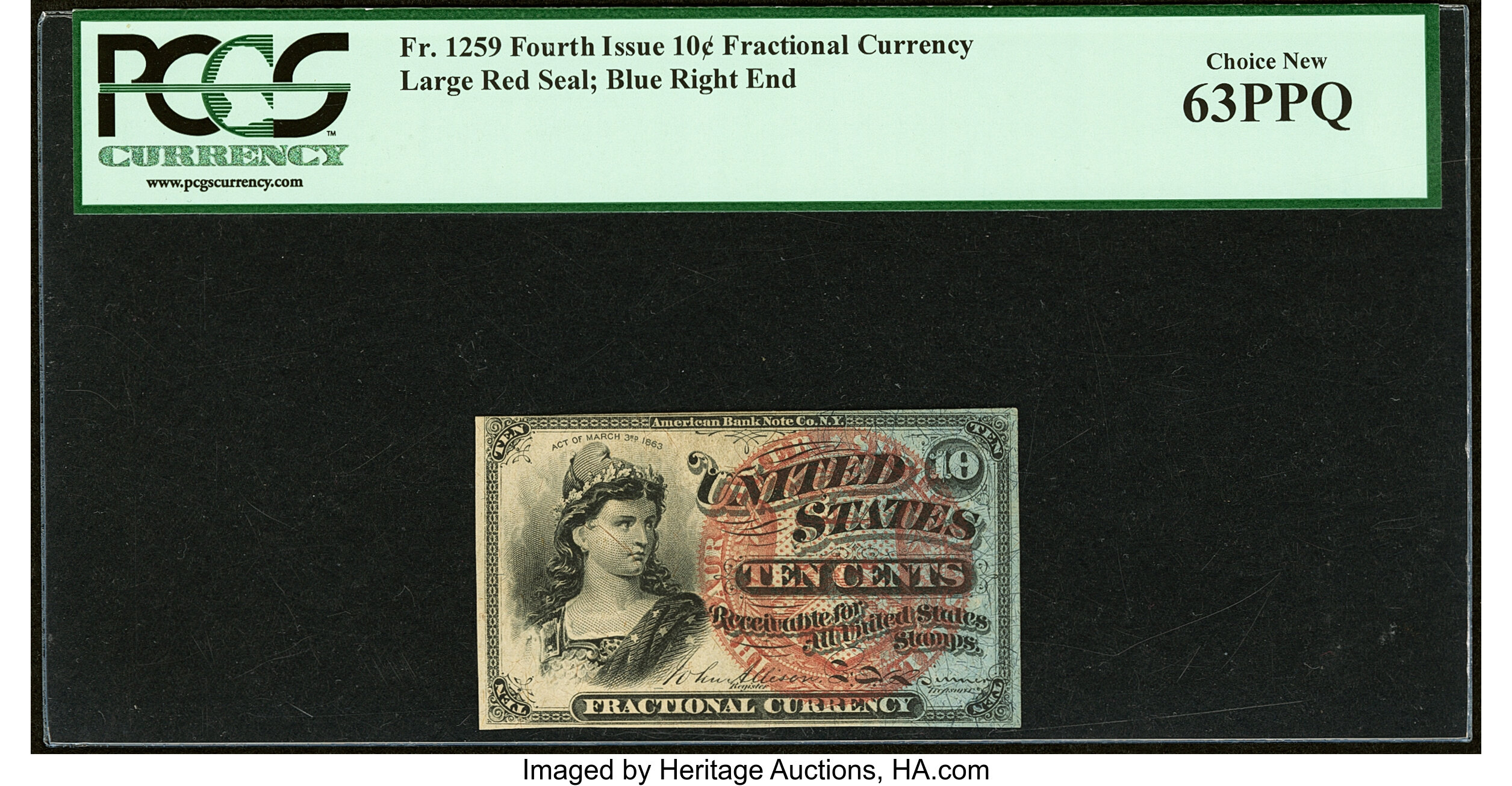 image for: Fr. 1259 10¢ Fourth Issue PCGS Choice New 63PPQ....