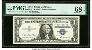 image for: Fr. 1619* $1 1957 Silver Certificate Star. PMG Superb Gem Unc 68 EPQ....