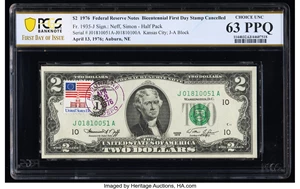 image for: Postally Cancelled First Day of Issue Fr. 1935-J $2 1976 Federal Reserve Notes. Fifty Consecutive Examples. PCGS Banknote Choi...
