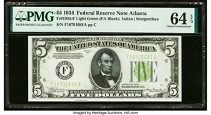 image for: Fr. 1955-F $5 1934 Federal Reserve Note. PMG Choice Uncirculated 64 EPQ....