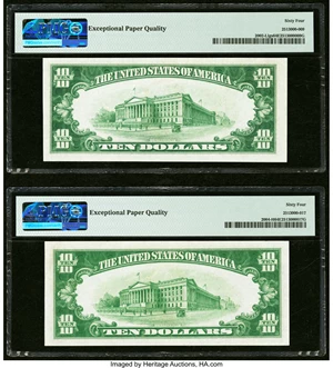 image for: Fr. 2002-L $10 1928B Federal Reserve Note. PMG Choice Uncirculated 64 EPQ;Fr. 2004-H $10 1934 Federal Reserve Note. PMG ...