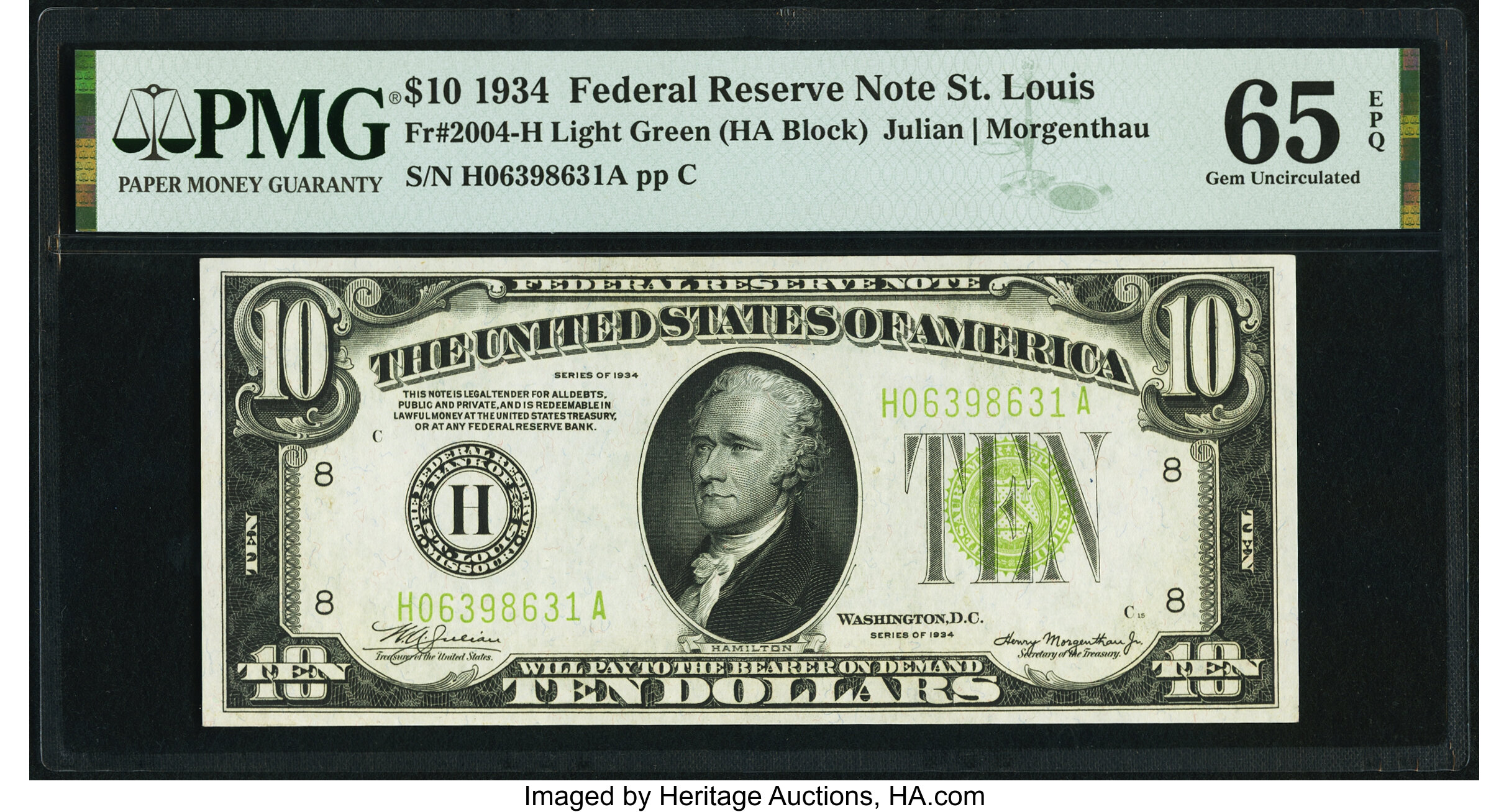 image for: Fr. 2004-H $10 1934 Federal Reserve Note. PMG Gem Uncirculated 65 EPQ....