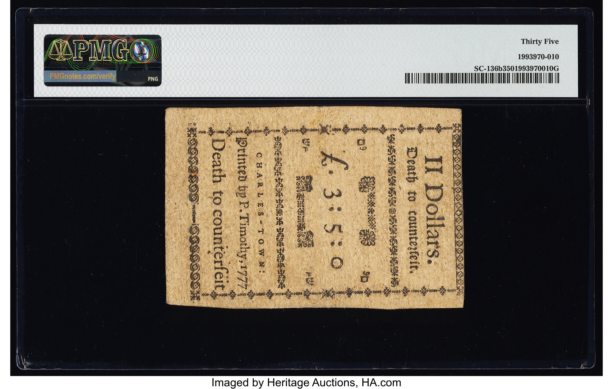 image for: South Carolina December 23, 1777 (erroneously dated) $2 PMG Choice Very Fine 35....