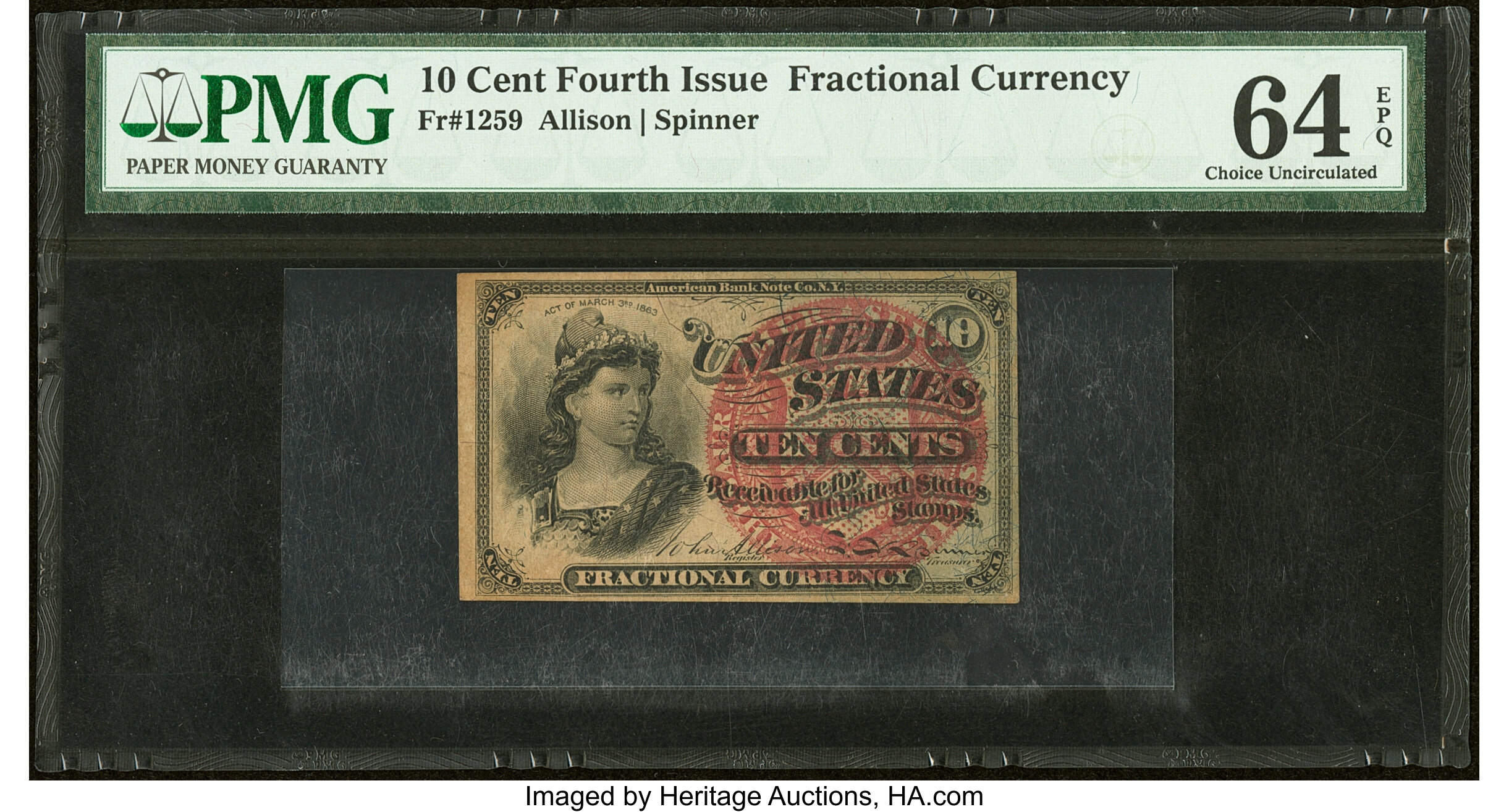 image for: Fr. 1259 10¢ Fourth Issue PMG Choice Uncirculated 64 EPQ....