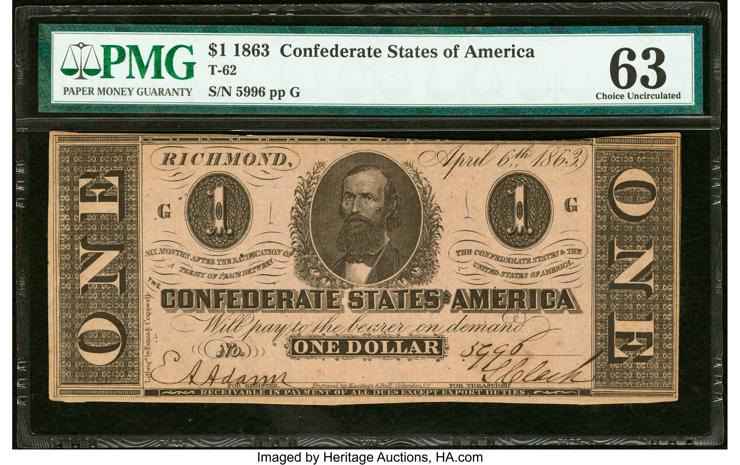 image for: T62 $1 1863 PMG Choice Uncirculated 63....