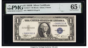 image for: Fr. 1611* $1 1935B Silver Certificate Star. PMG Gem Uncirculated 65 EPQ....