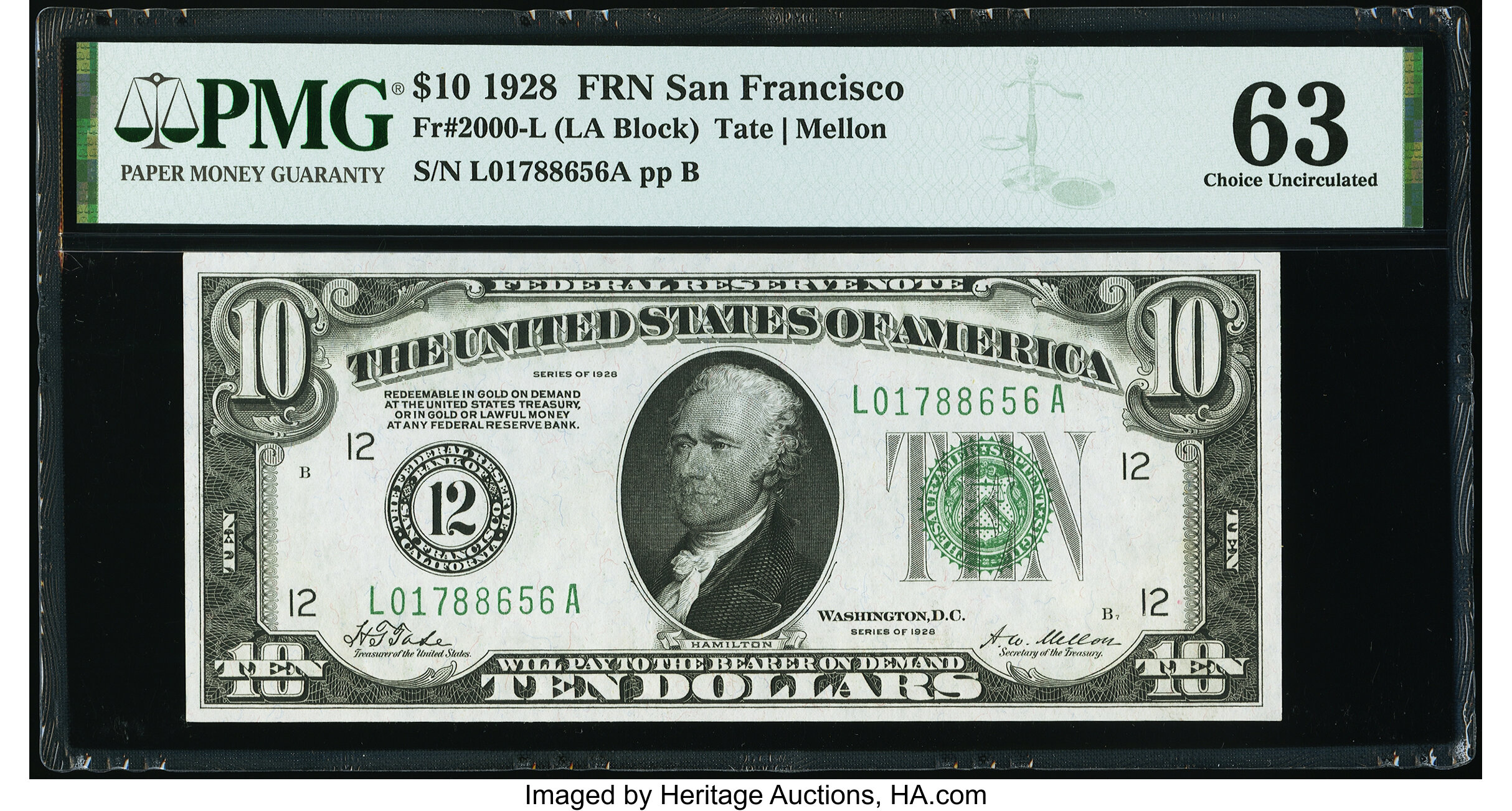 image for: Fr. 2000-L $10 1928 Federal Reserve Note. PMG Choice Uncirculated 63....