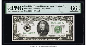 image for: Fr. 2050-J $20 1928 Federal Reserve Note. PMG Gem Uncirculated 66 EPQ....