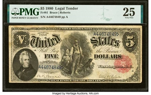 image for: Fr. 81 $5 1880 Legal Tender PMG Very Fine 25....