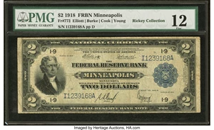 image for: Fr. 773 $2 1918 Federal Reserve Bank Note PMG Fine 12....