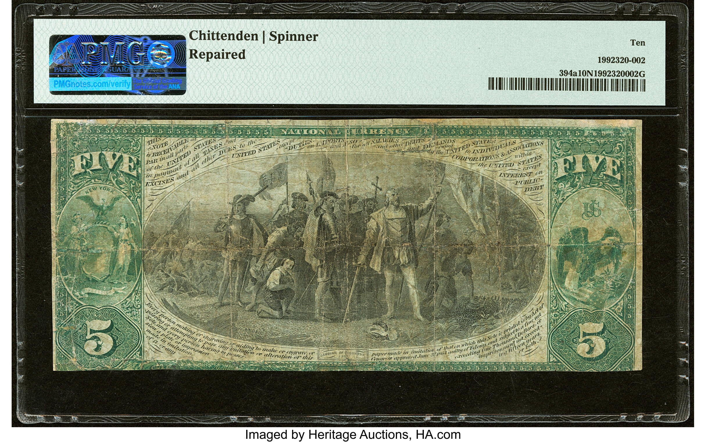 image for: Syracuse, NY - $5 Original Fr. 394a The First National Bank Ch. # 6 PMG Very Good 10 Net....