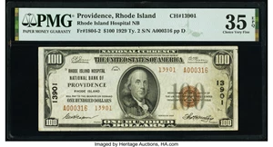 image for: Providence, RI - $100 1929 Ty. 2 Rhode Island Hospital National Bank Ch. # 13901 PMG Choice Very Fine 35 EPQ....