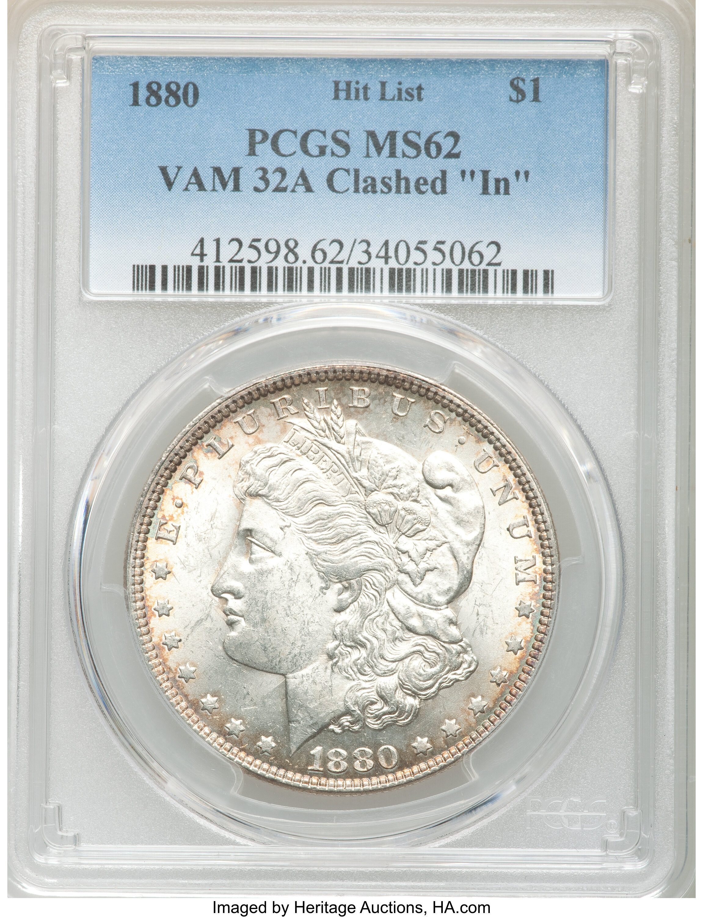 image for: 1880 $1 Clashed "IN," VAM-32A MS62 PCGS. A Hit List Variety. PCGS Population: (9/41). NGC Census: (0/0). MS62. ...