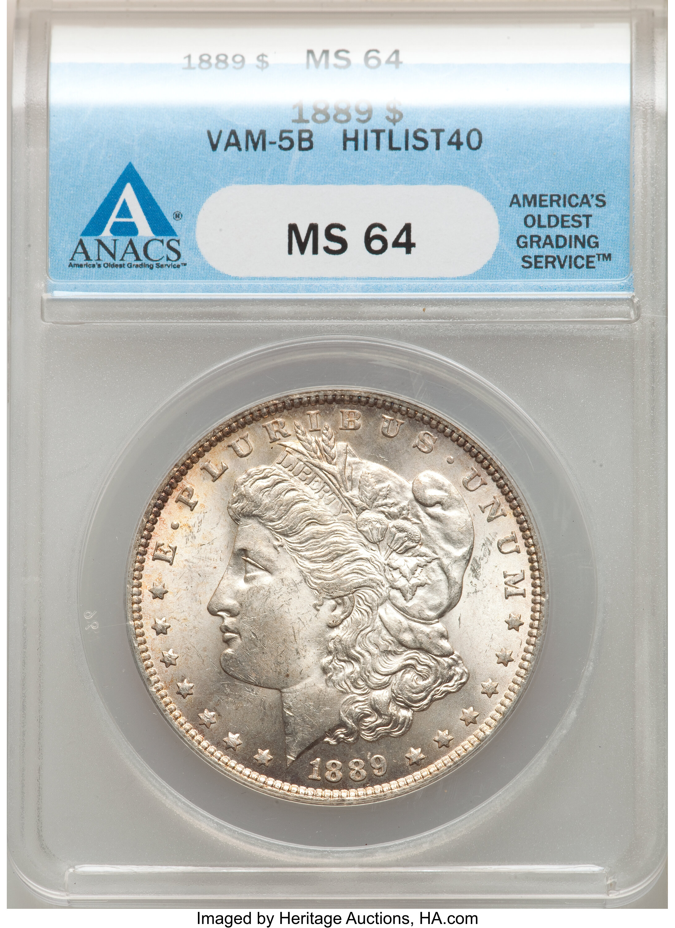 image for: 1889 $1 VAM-5A, Pitted Reverse MS64 ANACS. A Hitlist-40 Variety.  ...