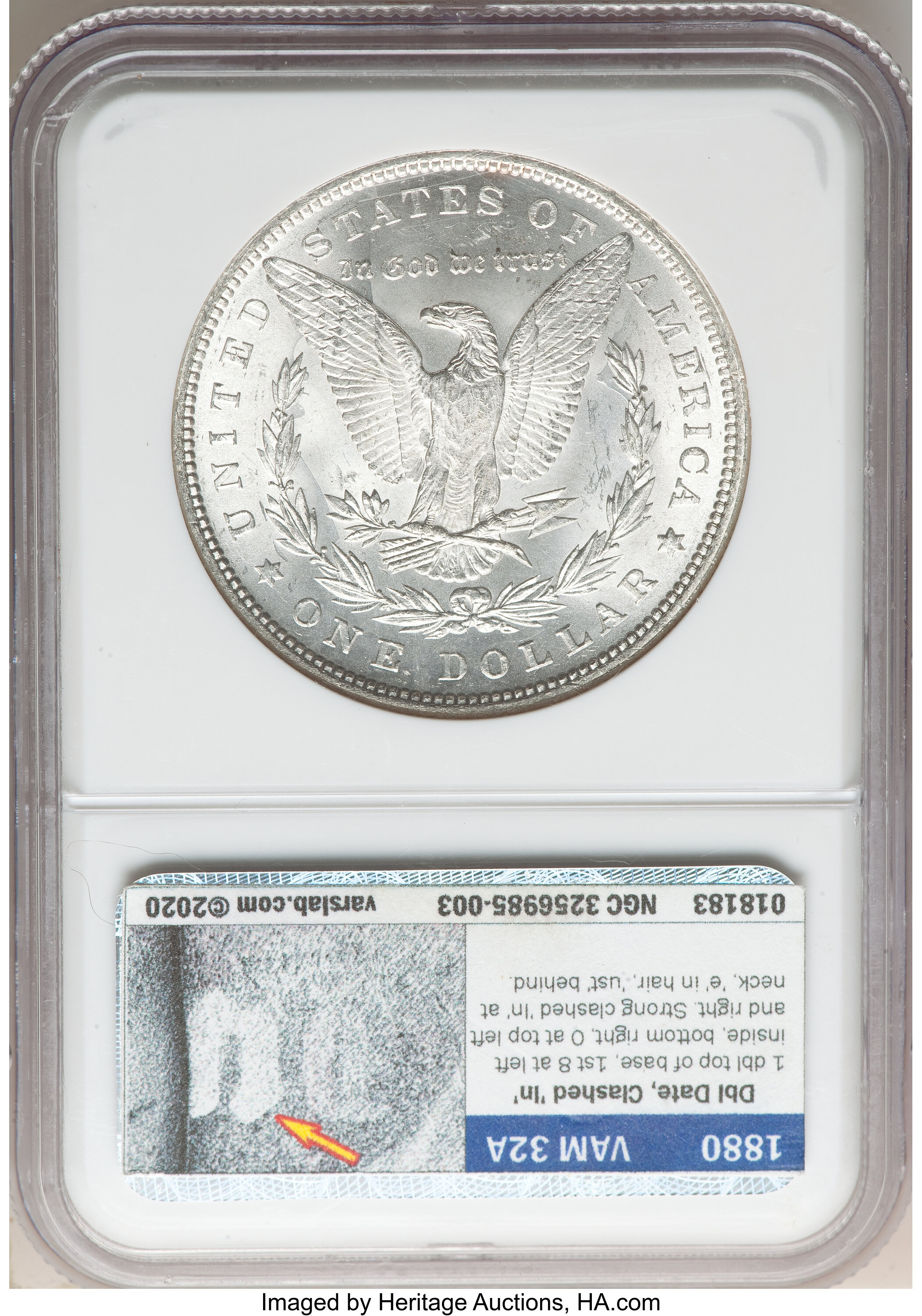 image for: 1880 $1 Doubled Date, Clashed "In," VAM-32A MS64 NGC. NGC Census: (0/0). PCGS Population: (24/4). MS64. From The ...