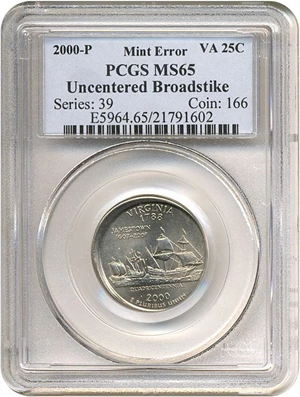 image for: 2000-P 25c Virginia PCGS MS65 - Uncentered Broadstrike