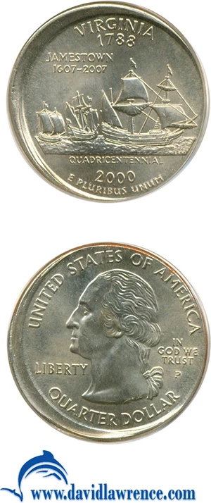 image for: 2000-P 25c Virginia PCGS MS65 - Uncentered Broadstrike