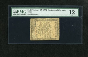 image for: Continental Currency February 17, 1776 $1/6 PMG Fine 12. The demand for Fugio fractional notes from this issue is seeing dem...