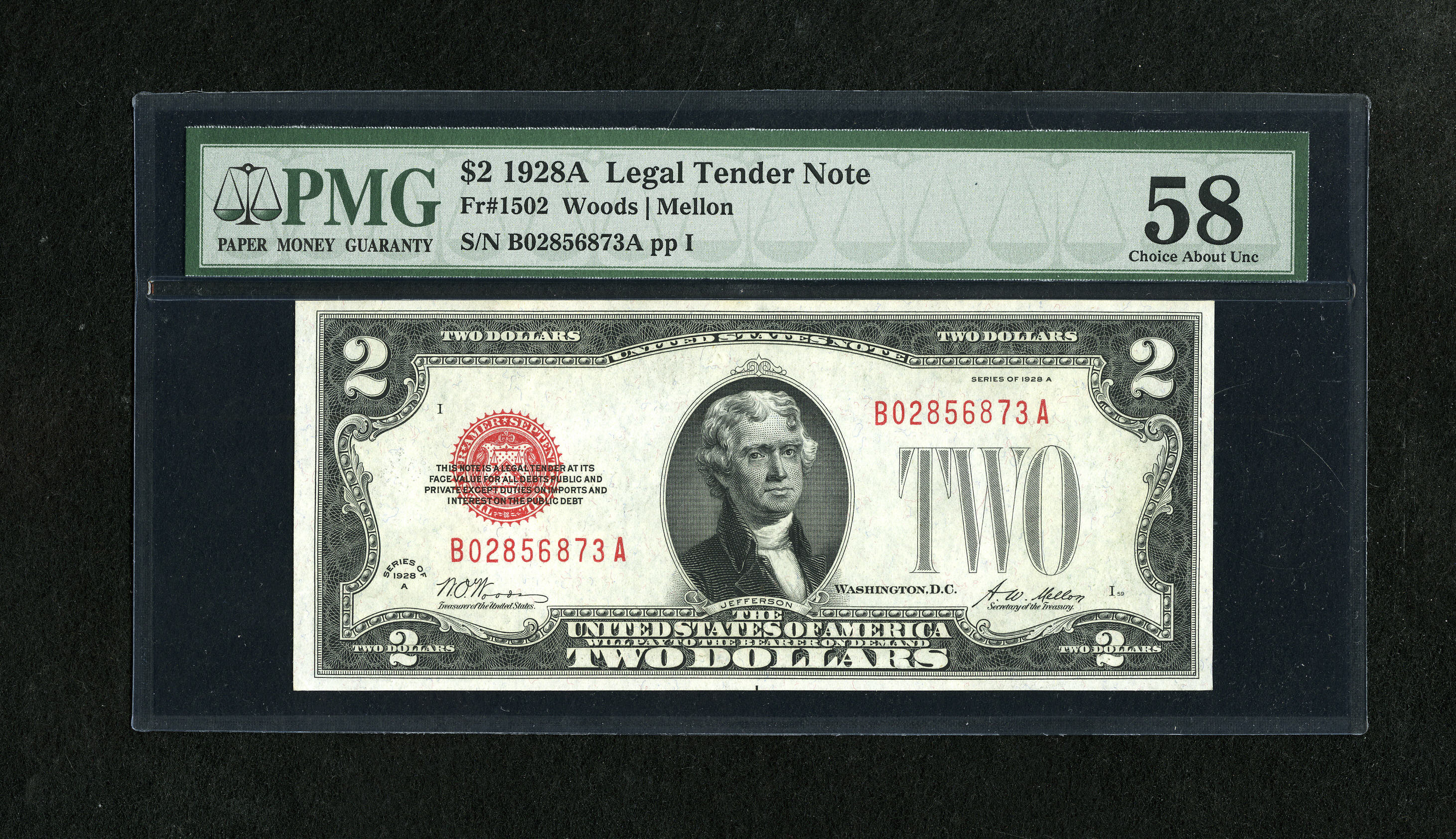 image for: Fr. 1502 $2 1928A Legal Tender Note. PMG Choice About Unc 58.This is the second scarcest $2 Legal....