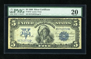 image for: Fr. 272 $5 1899 Silver Certificate PMG Very Fine 20. This pleasing Chief shows a few pinholes, that are not immediately evid...