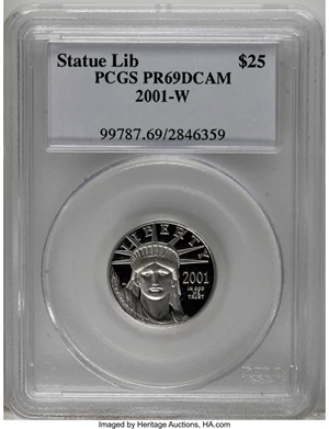 image for: 2001-W P$25 Quarter-Ounce Platinum Eagle PR69 Deep Cameo PCGS. PCGS Population (428/25). NGC Census: (0/0). Numismedia Wsl...