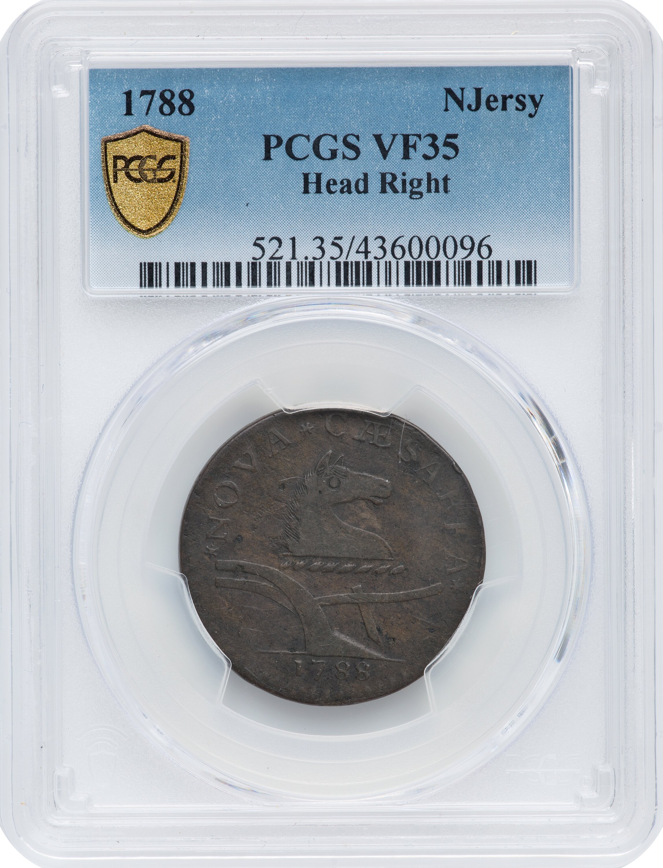 image for: 1788 NJERSY New Jersey Copper, Head Right VF35 PCGS. PCGS Population: (8/28 and 0/0+). NGC Census: (0/11 and 0/0+). VF35. ...