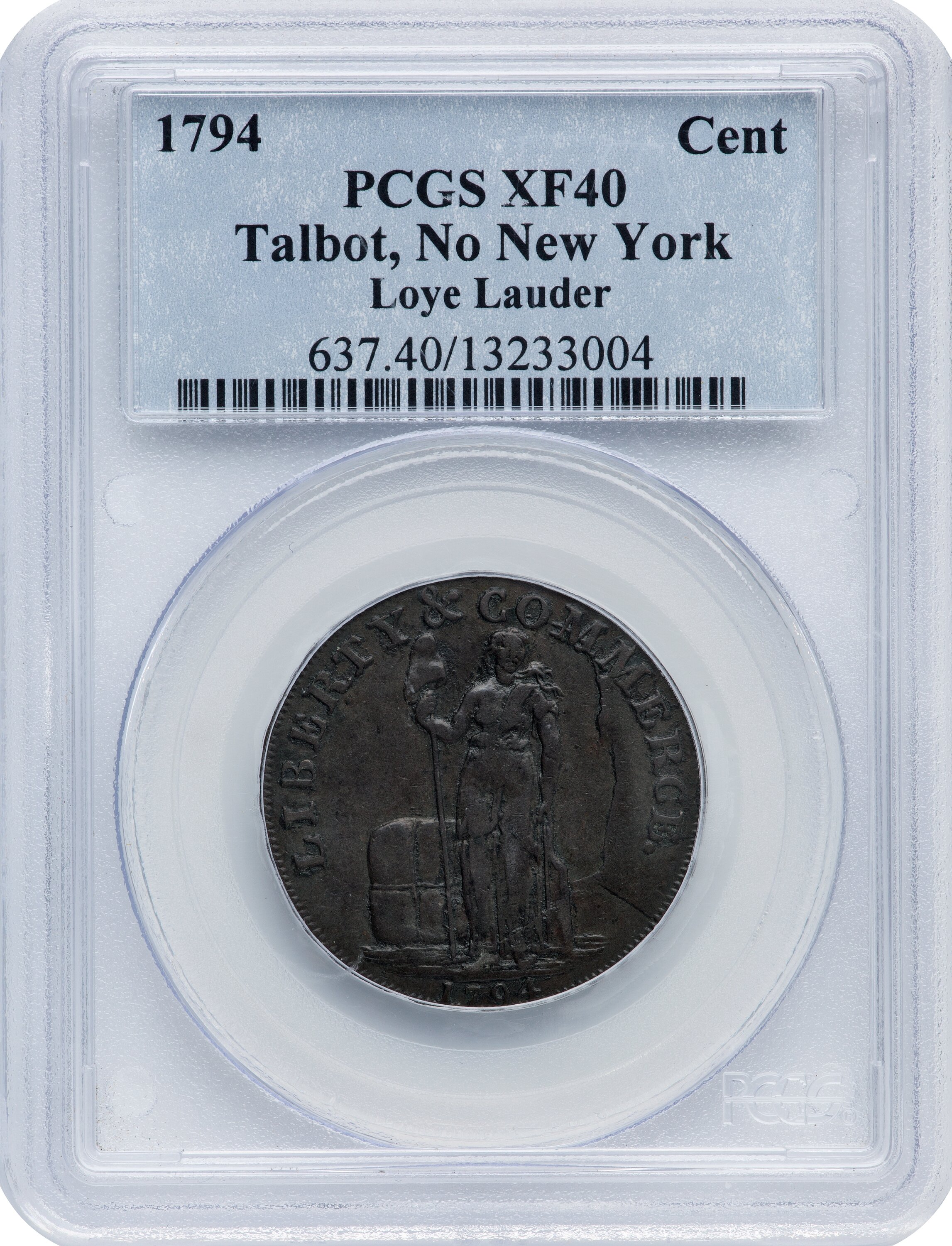 image for: 1794 CENT Talbot, Allum, & Lee Cent, Without NEW YORK, XF40 PCGS. Fuld-1, W-8560, R.5. Ex: Loye Lauder. This piece represen...