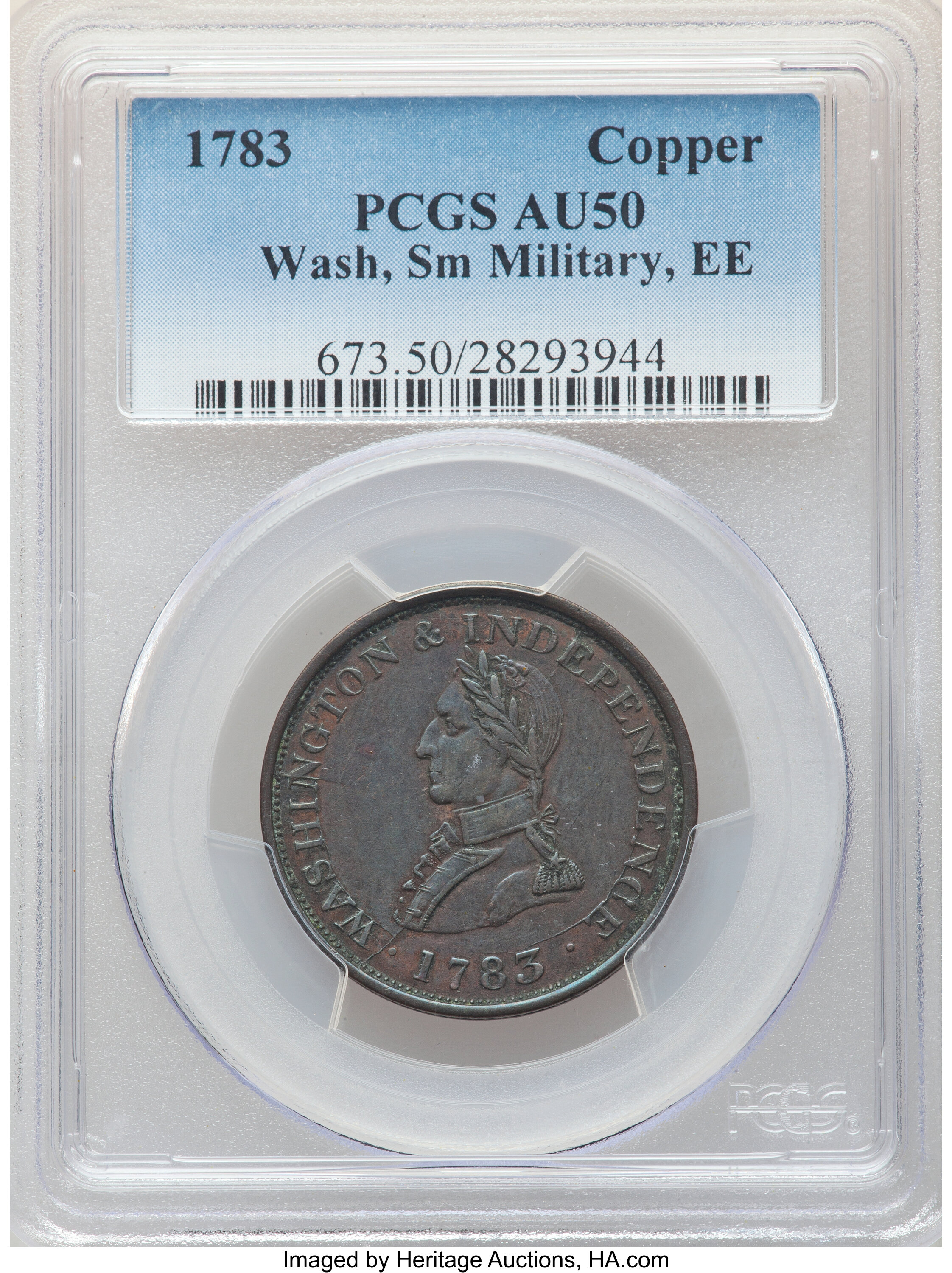 image for: 1783 COPPER Washington & Independence Cent, Small Military Bust, Engrailed Edge, AU50 PCGS. PCGS Population: (4/18). NGC Ce...