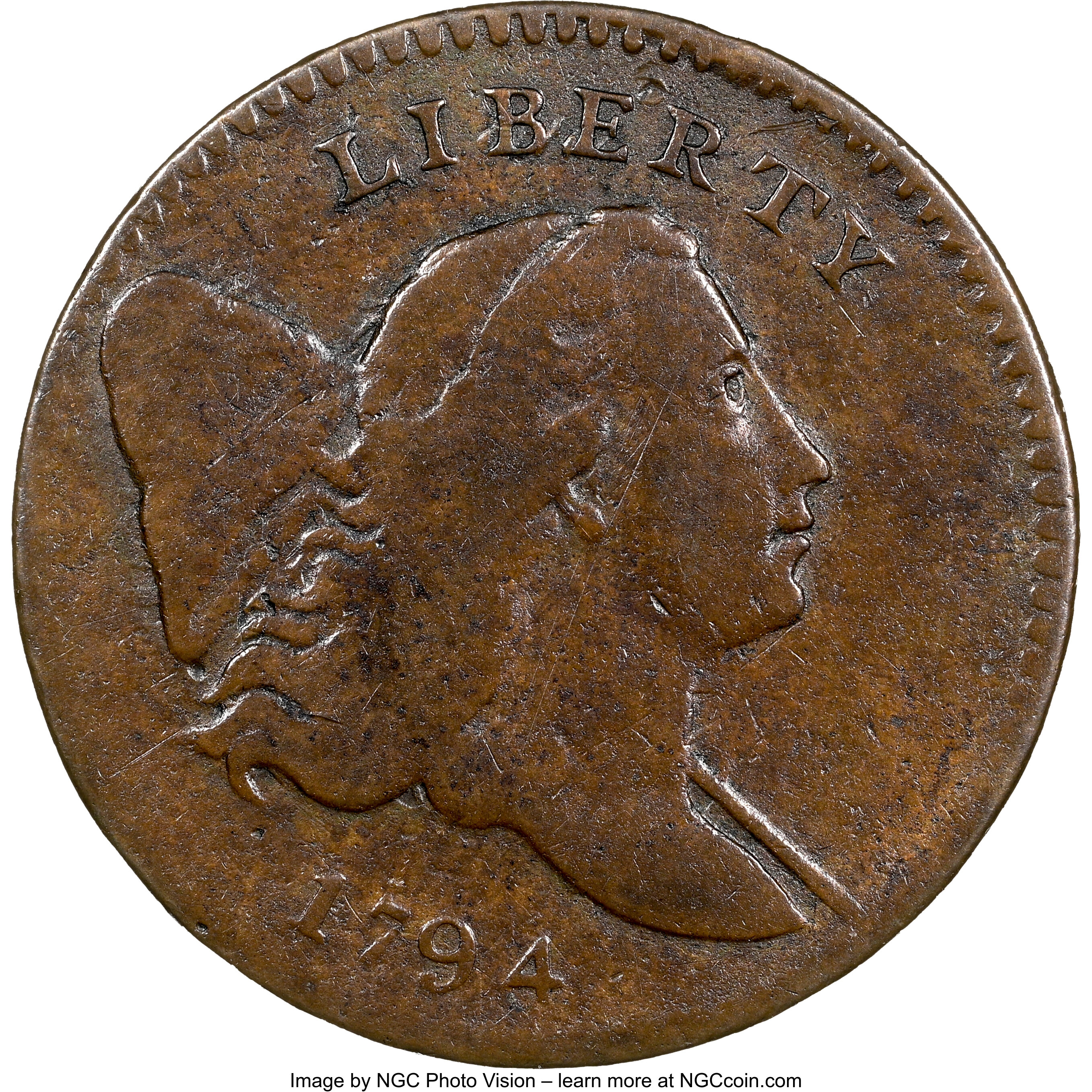 image for: 1794 1/2 C Normal Head, C-5a, B-3b, High R.4, Fine 15 NGC. Manley Die State 2.0, the rare late die state with heavy clash m...