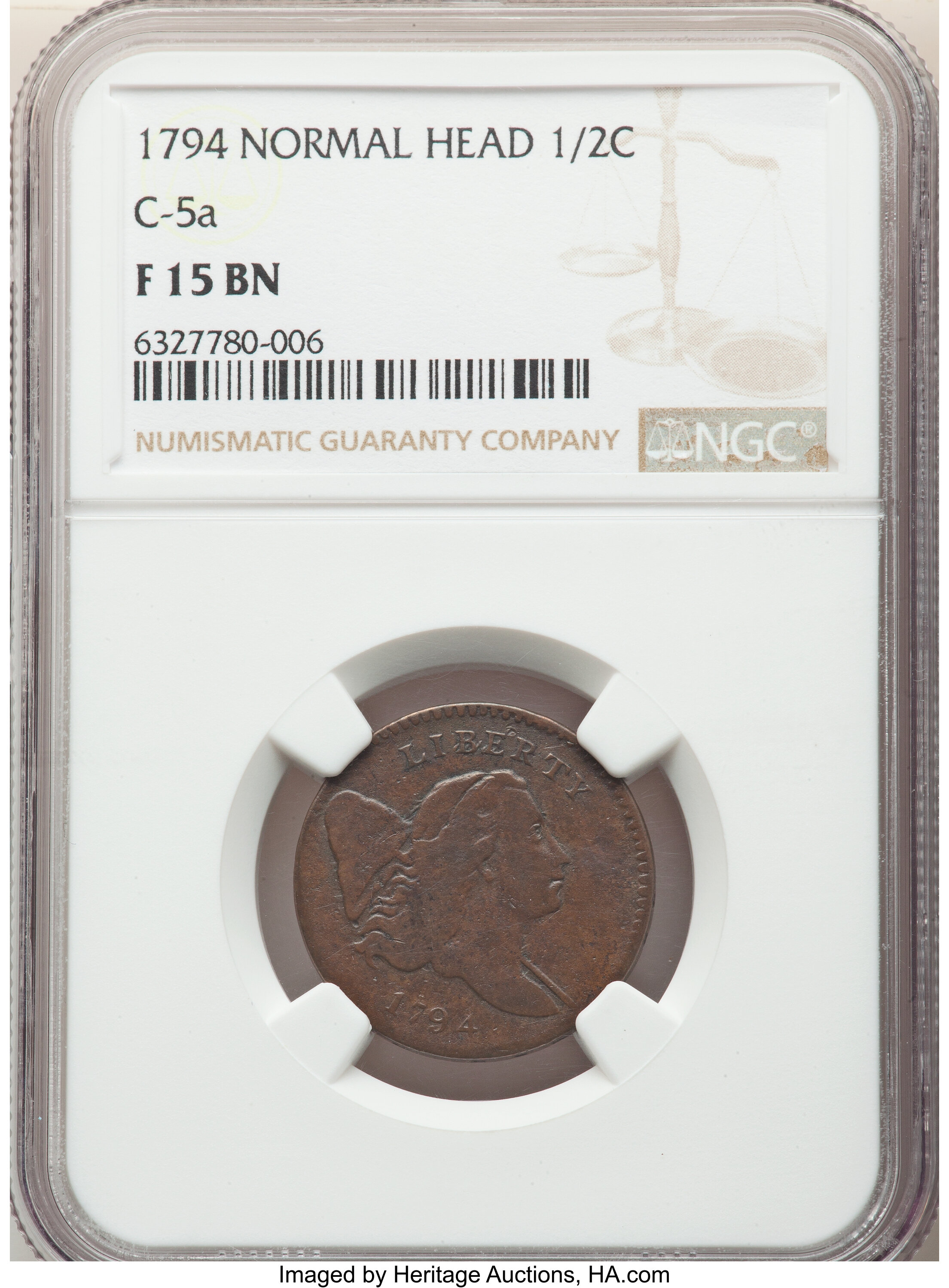 image for: 1794 1/2 C Normal Head, C-5a, B-3b, High R.4, Fine 15 NGC. Manley Die State 2.0, the rare late die state with heavy clash m...
