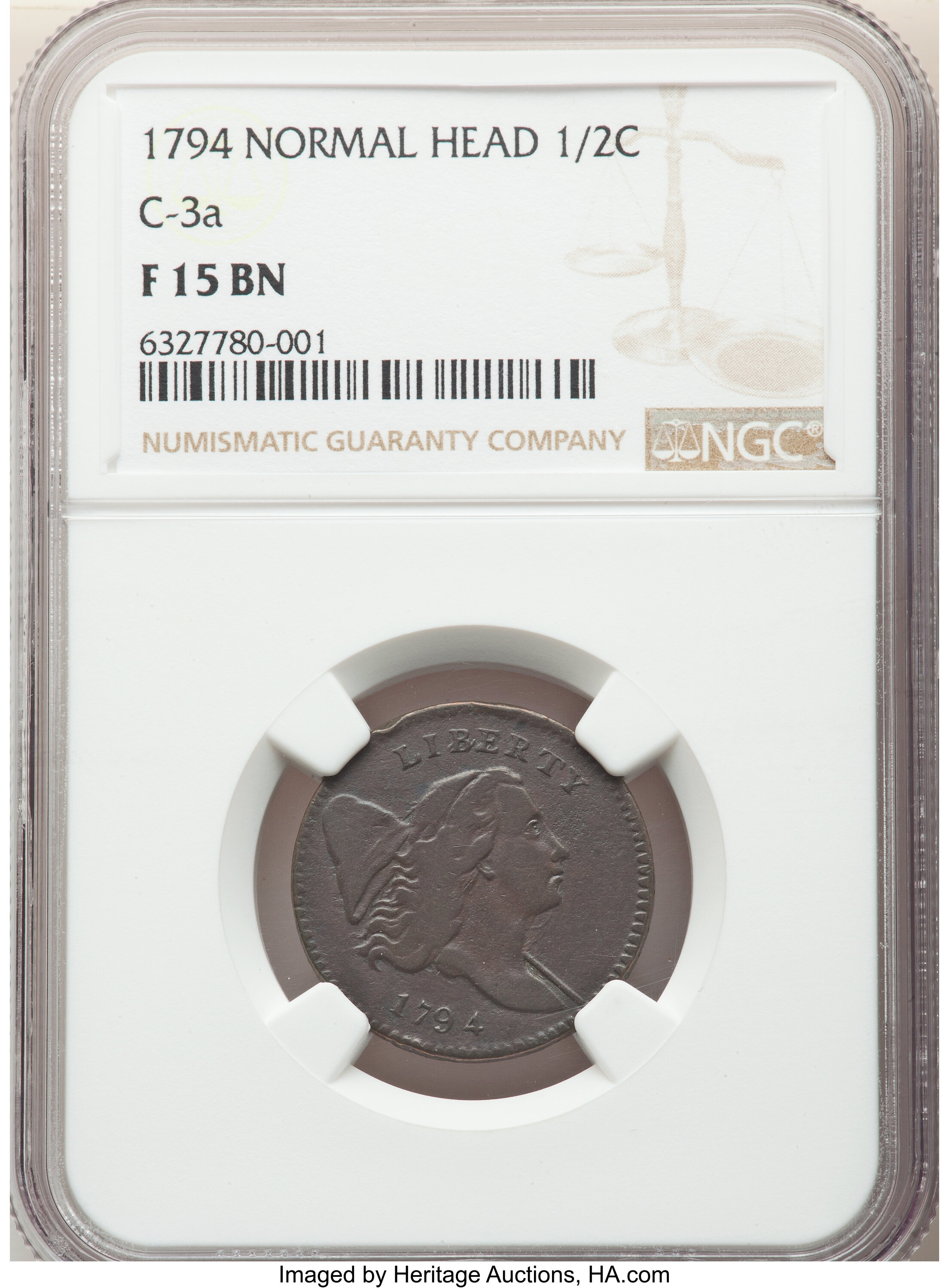image for: 1794 1/2 C Normal Head, Small Letters Edge, C-3a, B-5b, R.5, Fine 15 NGC. NGC Census: (1/2). PCGS Population: (0/6).  ...
